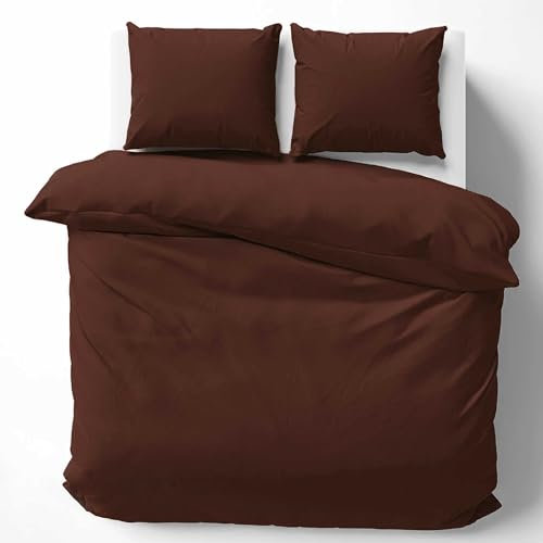 Cotton Castle Bettwäsche Bettgarnitur Bettbezug 100% Baumwolle 135x200 155x220 200x200 200x220, Farbe:Braun, Größe:155 x 220 cm