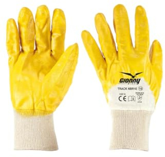 Payper TRACK NBR1E Guanti da lavoro 100% cotone spalmato gomma nitrilica polsino in maglia dorso aerato Giallo, Conf. 12 paia (9)