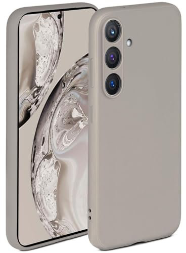 ONEFLOW Coque de protection souple en silicone pour Samsung Galaxy S24, avec protection de l'appareil photo, en silicone avec protection surélevée pour l'écran, coque arrière souple, taupe