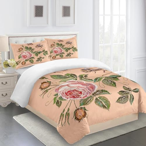Bettwäsche 200X200 Blume Bettbezug Super Weich, Bettwasche Set Mikrofaser,Bettdeckenbezug Mit Reißverschluss Und 2X80X80Cm Kissenbezüge