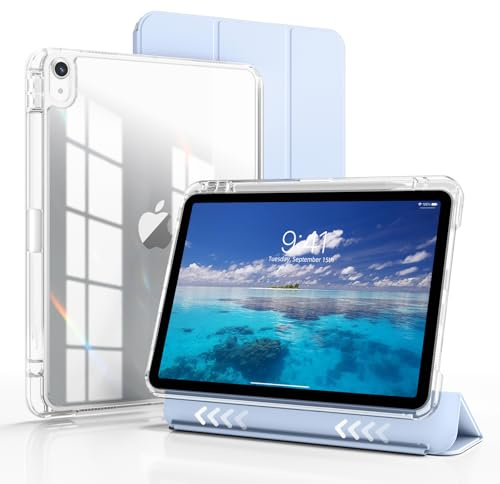 ZKTUYU Hybrid-Hülle für iPad (A16) 11./10. Generation (2025/2022) mit Stifthalter, Stoßfeste Schutzhülle, Auto Schlaf/Aufwach, 2-in-1 Abnehmbare Vollständig transparente PC-Backplane, Blau