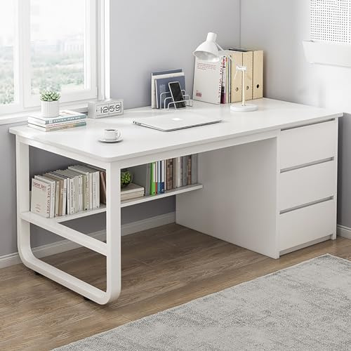 HaoJieHan Bureau d'angle avec Tiroirs, Bureaux De Bureau À Domicile avec Étagère, Bureau De Bureau Moderne pour Chambre À Coucher De Bureau À Domicile D,100X48X75CM