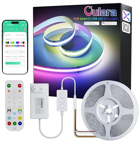 OULARA RGB Smart IC COB LED Streifen Adressierbar 6M,24V Mehrfarbig Flexibles Band Licht Set WIFI Kontroller Funktion mit Alexa,APP Steuerung/Musikmodus für Schlafzimmer,Party DIY Dekoration