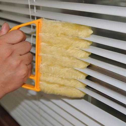 7 dita spazzola di spolverino per tende e tapparelle, finestra veneziana pulitore spolverino strumento a mano tenuto in mano condizionatore d'aria spolverino (giallo)