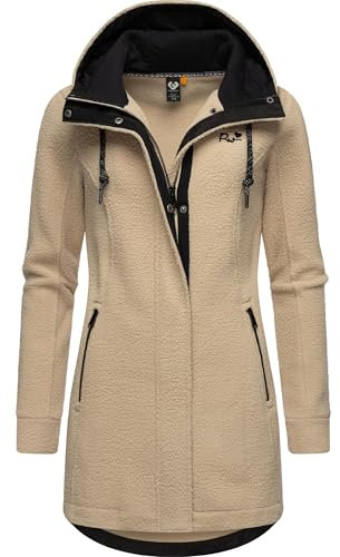 Ragwear Damen warme Teddyjacke lang Fleecemantel mit Kapuze Letti Teddy-Fleece YOUMODO Sand Gr. XL