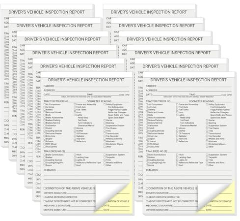 suituts Lot de 600 carnets de rapports d'inspection quotidiens détaillés du véhicule, 2 parties, sans carbone, 14 x 21,6 cm, journal de contrôle quotidien pré-voyage pour conducteurs de camion (50
