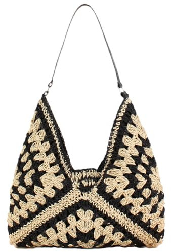 AMZLORD, bolsos de playa de verano para mujer, bolso de mano de paja tejido de gran capacidad, bolso de hombro tejido a rayas, bolso de viaje de playa a juego