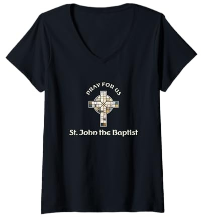 Damen Pray For Us St Johannes der Täufer T-Shirt mit V-Ausschnitt