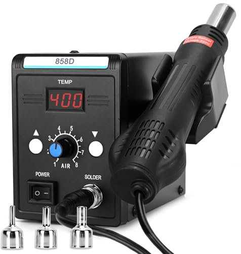 COVVY Hot Air Rework Station with LCD Display, 858D Adjustable Temperature & Volume Soldering Station, 3 Hot Air Nozzles, 700W for SMD Welding & Repair