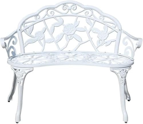 Gartenbank Metall Parkbank Wetterfest Sitzbank Mit Rückenlehne Armlehne Eisenbank Ruhebank Retro-Stil Gartenmöbel Stahl Gusseisen Bank Für Garten Park Balkon