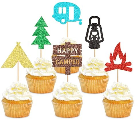 Blumomon 24 Stück Camping Kuchenaufsatz Cake Dekoration Reisemobil, Leben im Freien Partys Dekoration für eine Picknickparty Babyparty Party Dekorationen