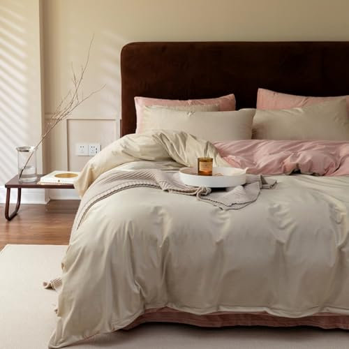 Covebett Winter Plüsch Bettwäsche 155x220 Rosa Beige Flanell Cashmere Touch Wende Winterbettwäsche Warm Kuschelig Coral Fleece Bettbezug und 1 Kissenbezug 80x80 mit Reißverschluss