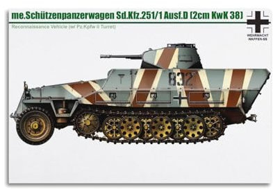 Poster mit deutschen Militärfahrzeugen aus dem Zweiten Weltkrieg, Sd.Kfz.251-1 Ausf.D (2 cm, KwK 38), dekoratives Gemälde, Leinwand, Kunstbild, 60 x 90 cm