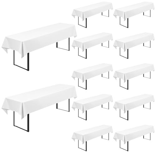 12 Stück Biertisch Tischdecke Universal für 50cm u.70cm Biertische Hussen für Biertisch Biertischhussen Blickdichte Biertisch-Husse Bierzeltgarnitur Waschbar Biertischdecke 100x250cm(Weiß)