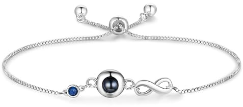 Personalisierte Damen Armband Mit Foto Projektion, Armkette Verstellbar Damenarmband Geburtsstein Geschenk Für Weihnachten Muttertag Geburtstag Für Mutter Großmutter Ehefrau (style 1 - Silber)
