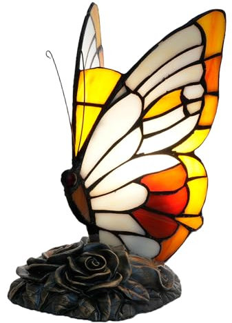 NUODITOS Schmetterling Tiffany Lampe Buntglas Nachttischlampe Kleines Akzent-Nachtlicht für Wohn-Schlafzimmer Buntes Rustikales Tiffany Stil Tier Schreibtischlampe für Heimdekoration