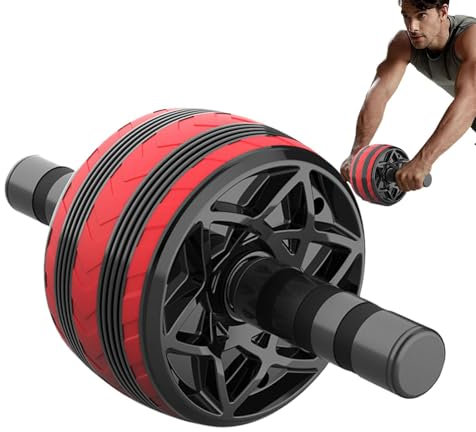 Ab Wheel Roller, Automatic Rebound Trainer, Core Strength Equipment, Non-Slip Handles, Stable Wide Design, Home Gym Fitness Training for Smooth Controlled Movement, 16cm Black Red