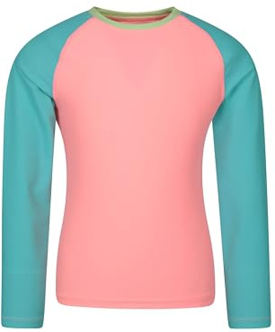 Mountain Warehouse Kids Rash Vest - UV Protection Rash Guard, Long Sleeves Childrens Rash Shirt, Flat Seams, Quick Drying, Stretch Fabric - Ideal for Swimming, Turquoise Kids Size 9-10 Years
