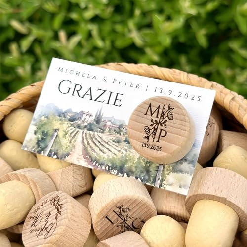 MEIEG Personalisierte Flaschenverschlüsse, Weinflaschenkorken Mit Personalisierter Gravur, Geschenk for Gäste, Weinflaschenverschlüsse Aus Holz Zur Hochzeitsdekoration