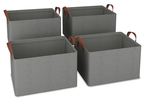 iEGrow Kleiderschrank Organizer, 4er Set faltbare Aufbewahrungskorb, Oxford Fabric Aufbewahrung 41x32x23 cm, geeignet für Wohnzimmer, Schlafzimmer, Aufbewahrung von Badartikeln (Grau)