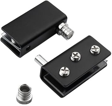 1 Pair Glass Door Hinge, Cabinet Pivot Hinge Clips, Black Shower Hinges Door Clamps for 8-10mm Thick Glass (M)