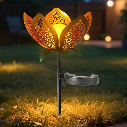 Mond Solarlampen für Außen Garten Deko für Draußen Wetterfest,Fee Garten Solarleuchten für Außen für Garten Terrasse Dekoration,Metall Solarstecker LED Glaskugel Gartenleuchte Wegeleuchten (Blumen)