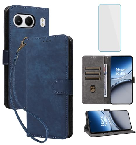 IUQXU Handyhülle für OnePlus Nord 4 5G Blau | Hülle mit Panzerglas,RFID,Stoßfeste Schutzhülle,Kartenfach,Klapphülle,Geldbörse Lederhülle für One Plus Nord 4 1+Nord4 5G