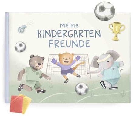 mintkind® Freundebuch Kindergarten – Freundschaftsbuch Fußball mit 80 Seiten zum Ausfüllen – Für Jungen und Mädchen – Meine Kindergartenfreunde Buch