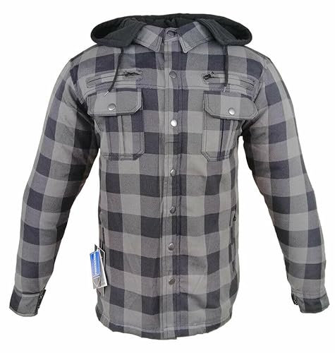 ALPHA SPEEDS Motorradhemden Biker Aramid Hemdjacke Wasserdicht & Winddicht Motorrad Hemd mit Innenfutter & Kapuze Flanell Lumberjacke (DE/NL/SE/PL, Alphanumerisch, XL, Regular, Regular, Grau)