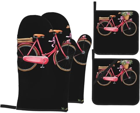 YYHHAOFA Lot de 4 maniques et maniques rétro rouges pour four, micro-ondes et barbecue en plein air