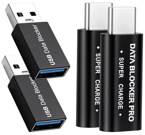 USB Datenblocker & USB C Datenblocker 4er Pack, Data Blocker für sicheres Aufladen, Blocker gegen Juice Jacking, Schutzadapter nur zum Laden kompatibel mit iPhone, Samsung, Laptop