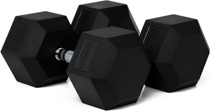 BOOMFIT - Kurzhanteln 2 x 45 kg Sechseckig | Langlebige Gummibeschichtung | Sicherer Griff | Professionelle Stabilität | Für fortgeschrittene Kraft | Lange Lebensdauer | Gewicht markiert