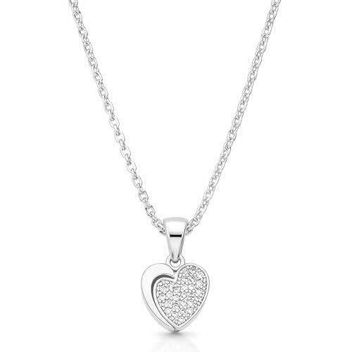 Löb 18K Weißgold vergoldet Kette Zirkonia Steine Herz Anhänger silber Damen Halskette Herzanhänger Herzen Herzkette Herzform Strass Glitzer