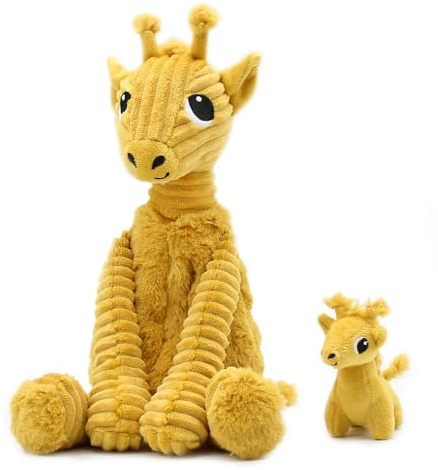 PTIPOTOS by Les Deglingos – LONCOU La Giraffe Mama/Baby – ultraweiches Plüschtier – Geschenk zur Geburt Geburtstag Weihnachten – 30 cm – Senfgelb