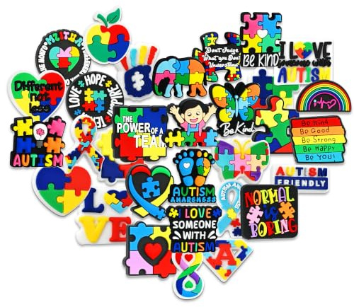 Autism Focal Beads Bulk 30PCS Silicone Autistic Focal Beads for Pens/Necklace/Keychains/Bracelets Autism Person Gifts