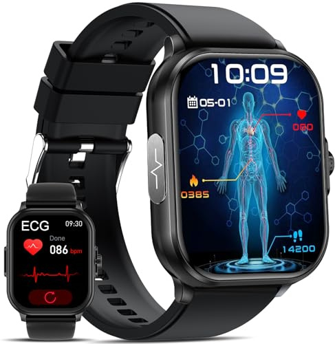 2026 Neu smartwatch EKG+HRV Gesundheitsuhr ΒΙυτｚυcker/blutdruckmessung uhr Herzfrequenz SpO2 Apnoe-Monitor 2.01blutdruck uhr/Harnsäure/Bluetooth-Anrufe,SMS&App-Benachr/Schlaf damen herren Senioren