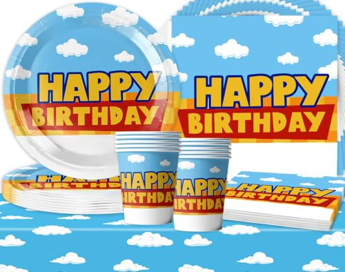 SANYUANHE Set da tavola da 61 pezzi per bambini, per feste di compleanno, decorazioni per feste di compleanno, inclusi piatti di carta, bicchieri di carta, tovaglioli
