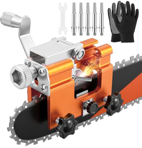 BRICH Kettensäge Schärfgerät Set | Manueller Kettenschärfer mit 30° Führung | Tragbares Kettenschleifgerät für Motorsägen (8-22),inkl.5 robuste Schleifköpfe für präzises Nachschärfen im Garten & Forst