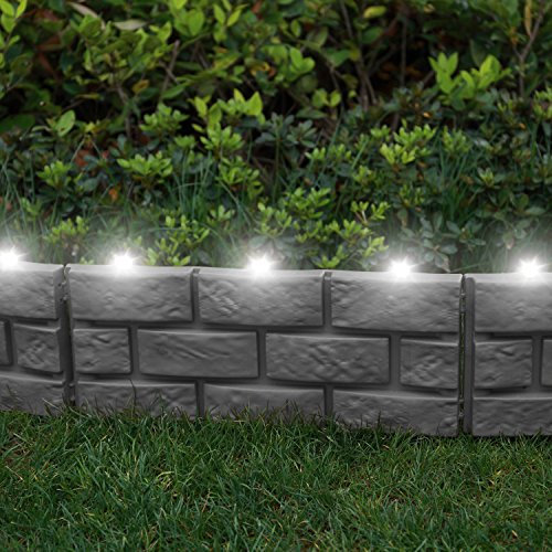 Parkland® Instant Bordure de pelouse effet brique avec lampes solaires à LED - à simplement fixer à l’aide d’un marteau Pack of 4 gris