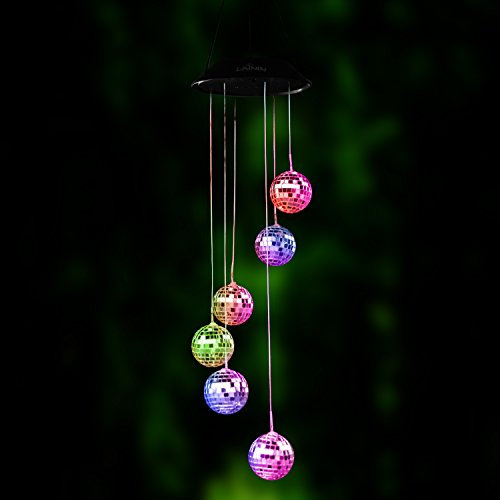 Novadeal Color Changing Solar Wind Spinner, Disco Ball Shape Solar Wind Chime Night Light For Home Outdoor Garden Ligting Decor