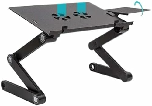 WonderWorker Einstein Tavolino Porta Laptop in Alluminio Nero Regolabile e Pieghevole, per Letto Divano e Scrivania con Piattaforma Porta Mouse, 2 Ventole USB di Raffreddamento, Multi Funzione