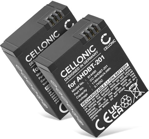 CELLONIC, Batterie pour Caméra, Compatible avec GoPro Hero 3 Silver, 3 White, AHDBT-201, 3 (3.7V, 1180mAh) 2 Pièces