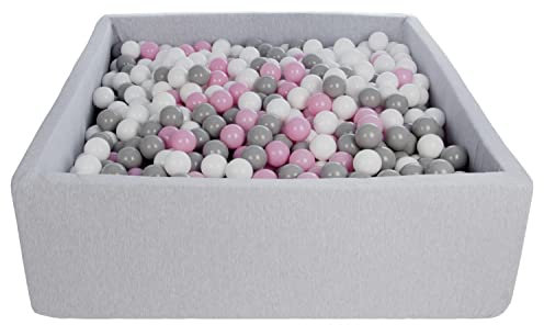 Velinda Bällebad Ballpool Kugelbad Bällchenbad Kinder-Pool mit 1200 Bällen/120x120cm (Farbe der Bälle: weiß,rosa,grau)