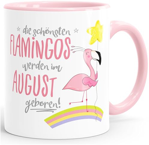 MoonWorks Geschenk-Tasse die schönsten Flamingos werden im (style_variation) geboren Geburtstags-Tasse Geburtstmonat Wunschmonat Kaffee-Tasse Rosa unisize