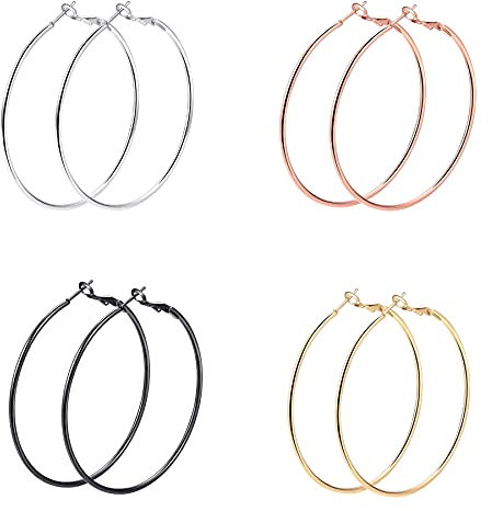 4 Paires Boucles D'Oreilles Créoles Femme Grand Cercle en Acier Inoxydable(70mm)