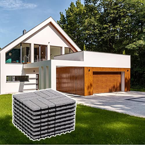 BodenMax Baldosa clic en granito natural | Modelo Barroco | Gris | 30 cm x 30 cm | Set de 8 baldosas = 0,72 m² |Para terrazas, jardines, balcones, piscinas, saunas. interiores y exteriores