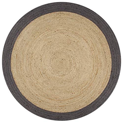 vidaXL Teppich mit Dunkelgrauem Rand Handgefertigt Kurzflor Wohnzimmerteppich Juteteppich Handwebteppich Schlafzimmer Flur Geflochtene Jute 90cm