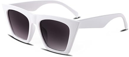 FEISEDY Cat Eye Sonnenbrille Damen Groß Vintage Katzenaugen Mode Brille Square Cateye mit UV400 Schutz B2473, Weißer Rahmen & Graue Linse