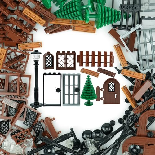 Türen Und Fenster Bausteine ZubehöR, Haus Teile Garten Klassische Straße Lampe Licht Leiter Tor,Kompatibel mit Große Marken