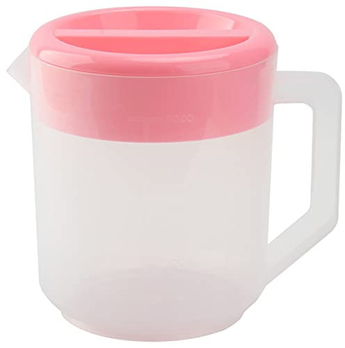 JUNJUN Jarra De Agua Fría Plástica con Escala, Jarra De Agua Fría Apilable, Jarra De Jugo, Taza De Medición con Tapa, Alta Temperatura Y Resistencia Al Calor, Gran Capacidad 3l(Color:Rosa)